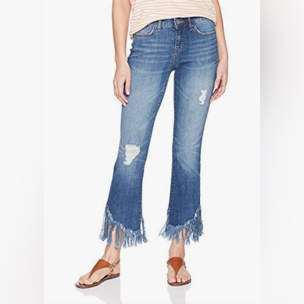 🛍️William Rast Blue Crop Flare Wide Leg Jeans with Frayed Hem -Size 25